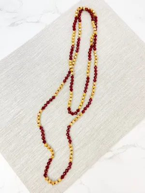 Endless Beaded Long Necklaces: Crimson & Gold
