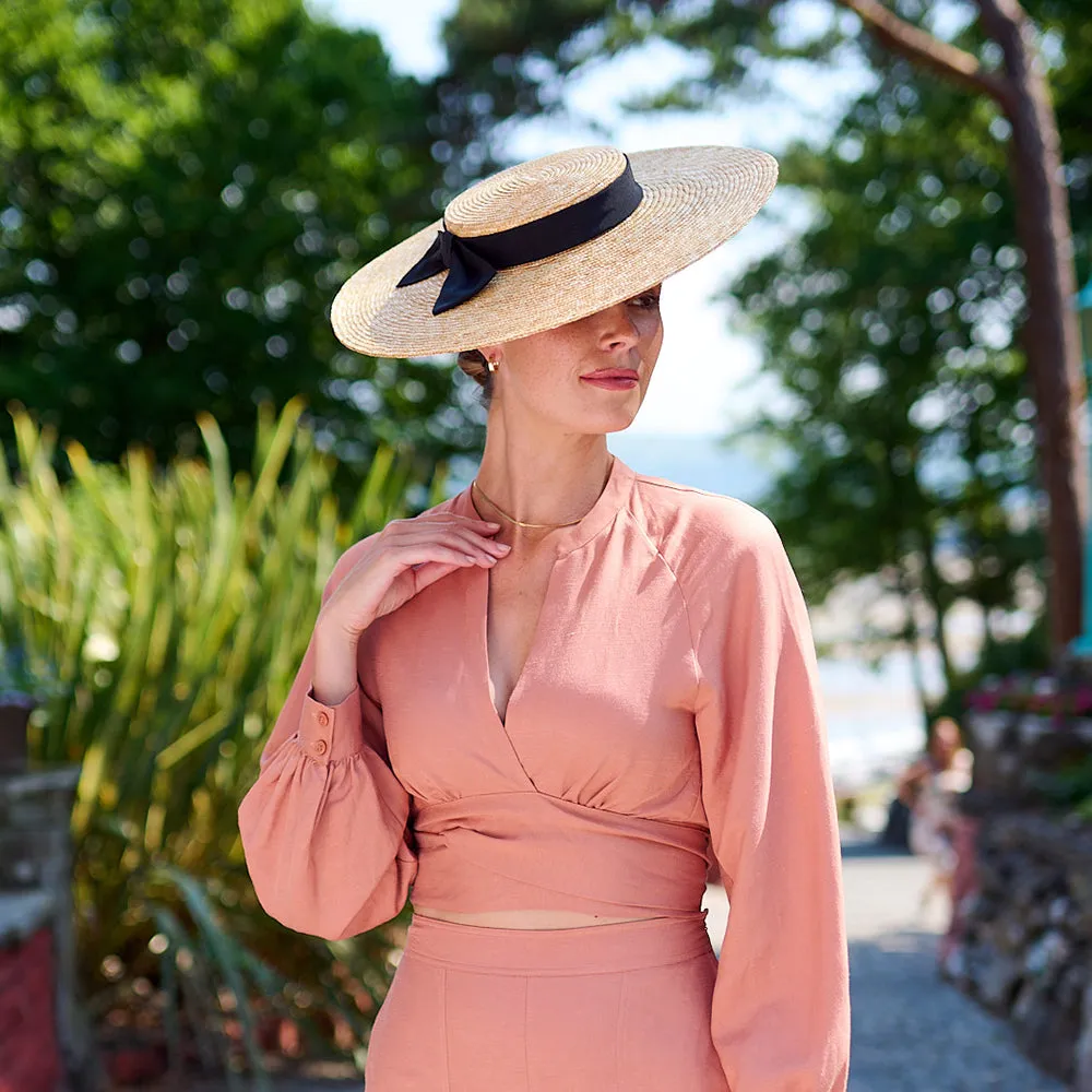 Failsworth Hats Pearl Straw Boater Hat - Natural-Black