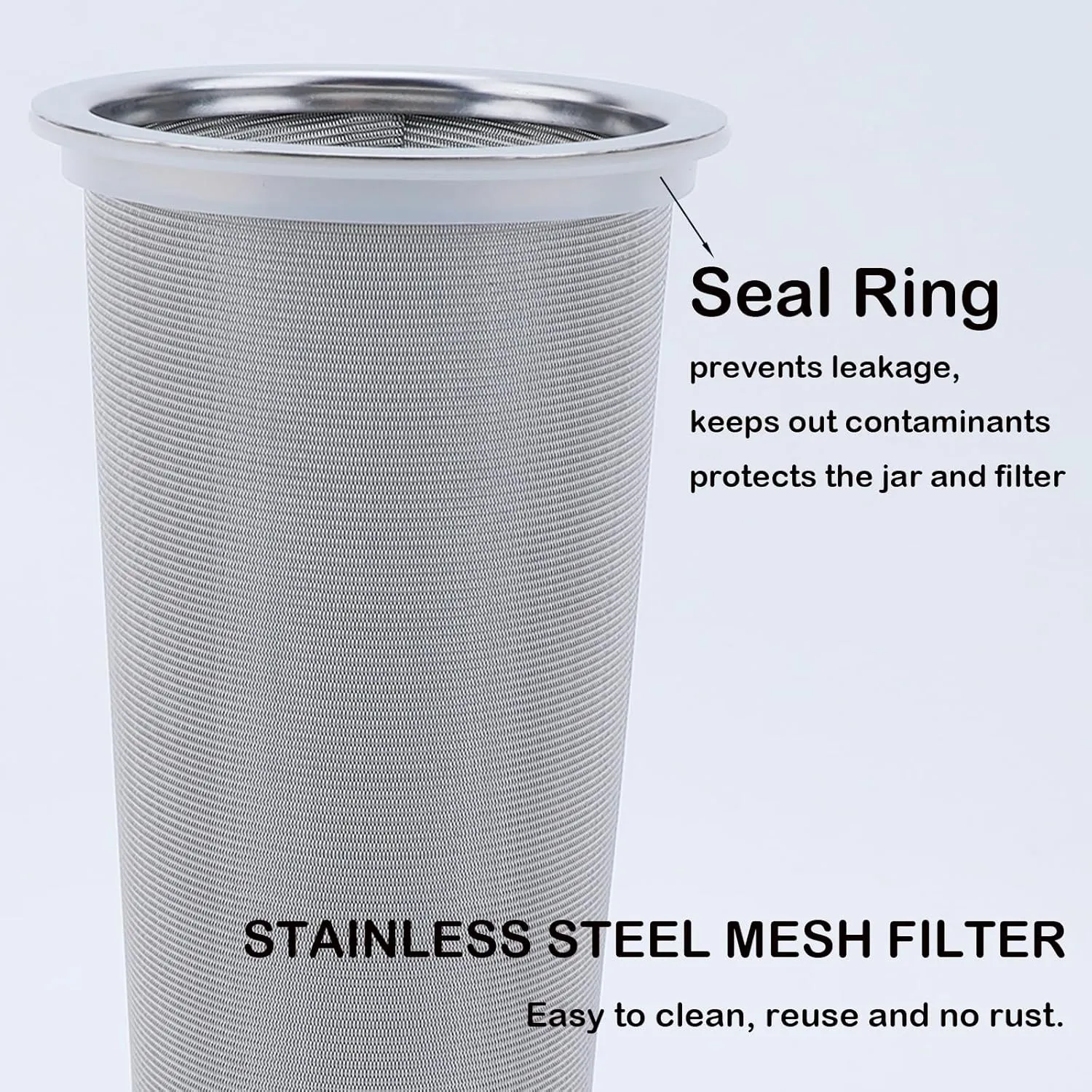 Fermus Cold Brew Coffee Filter for 32oz / 1Quart Wide Mouth Mason Jar Infuser 304 Stainless Steel Strainer with Seal Ring Design for Grounds Tea Fruit Coffee Filter (32 Ounces Mason Jar Filter)