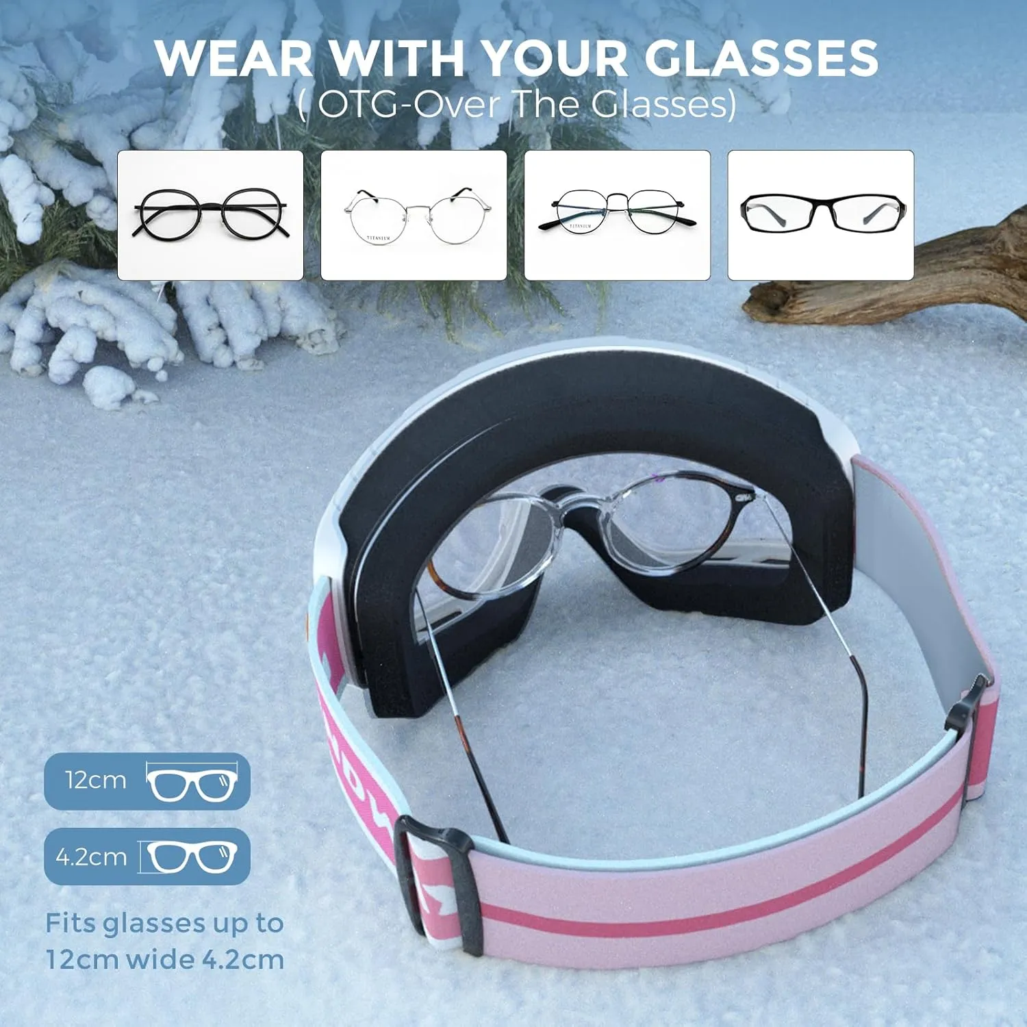 findway Kids Ski Goggles for Boys Girls Youth-OTG Anti-Fog Over Glasses Kids Snow/Snowboard Goggles
