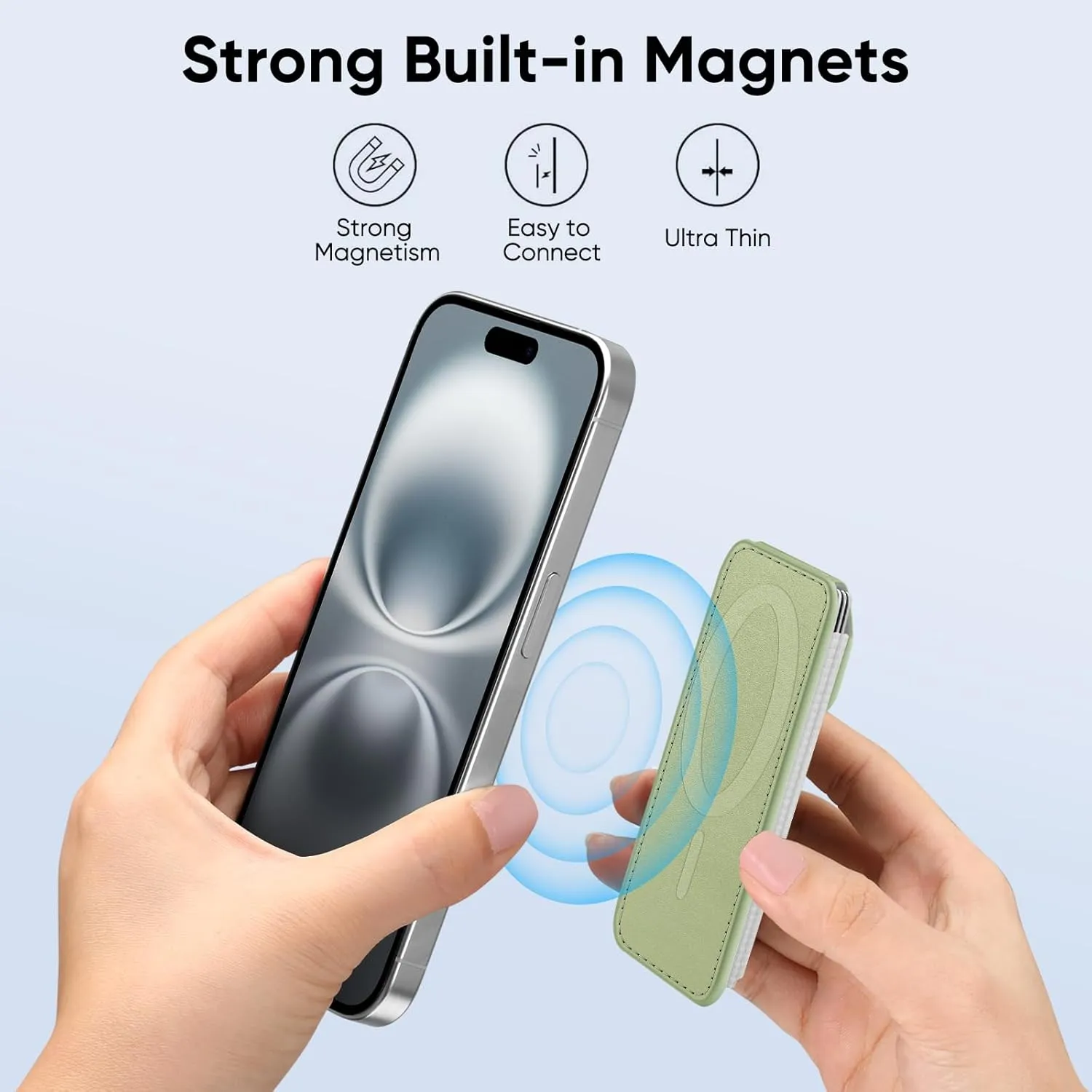 FINPAC MagSafe Wallet, Magnetic Card Wallet Holder for iPhone 16/15/14/13/12 Series, Safe RFID Blocking Slim Leather 6 Card Holder for Women Men, Bamboo Green