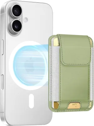FINPAC MagSafe Wallet, Magnetic Card Wallet Holder for iPhone 16/15/14/13/12 Series, Safe RFID Blocking Slim Leather 6 Card Holder for Women Men, Bamboo Green