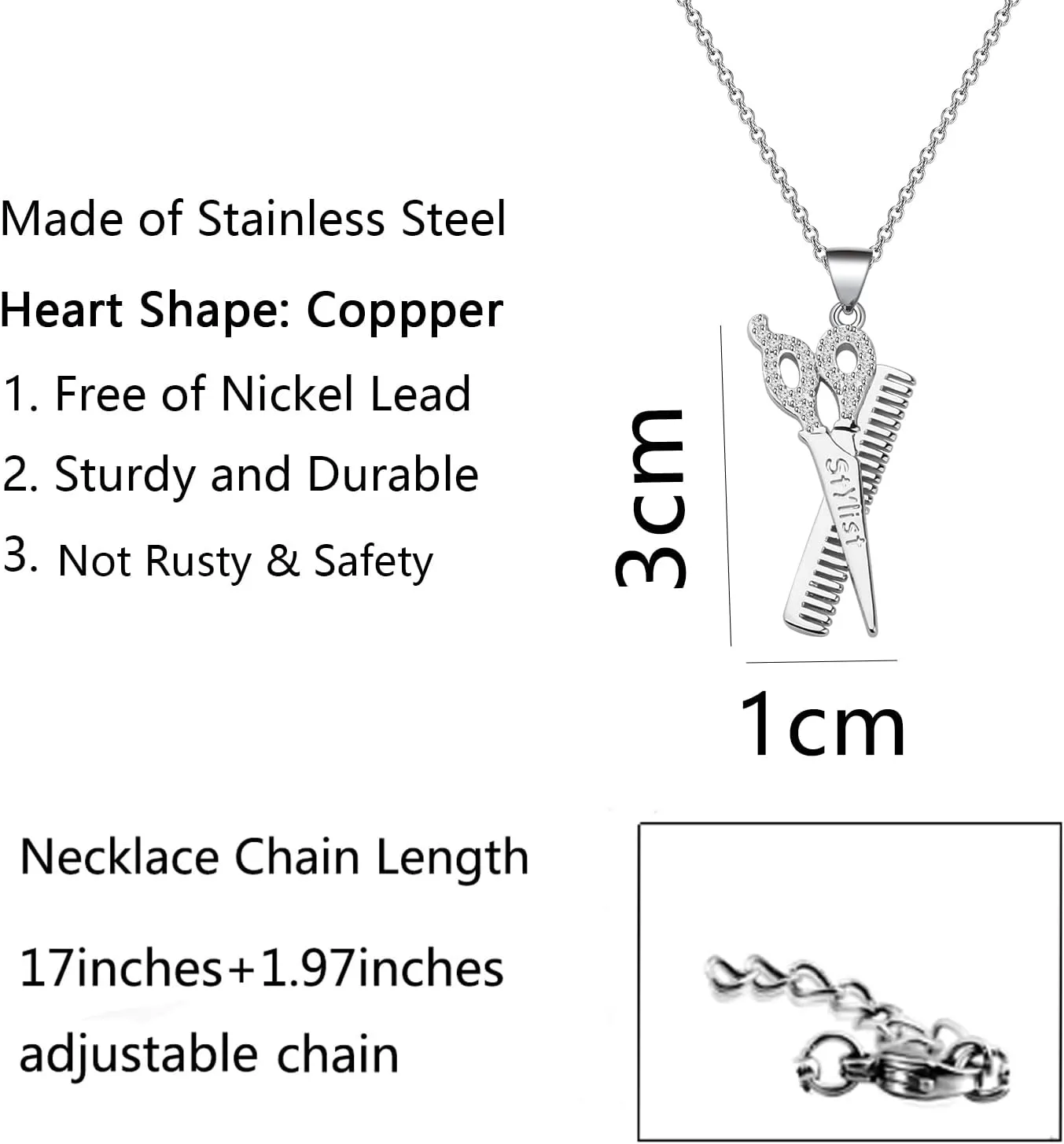 FUSTMW Hairstylist Gifts Scissor Necklace Comb Pendant Scissors Jewelry Stylist Cosmetology Student Hairdresser Gift