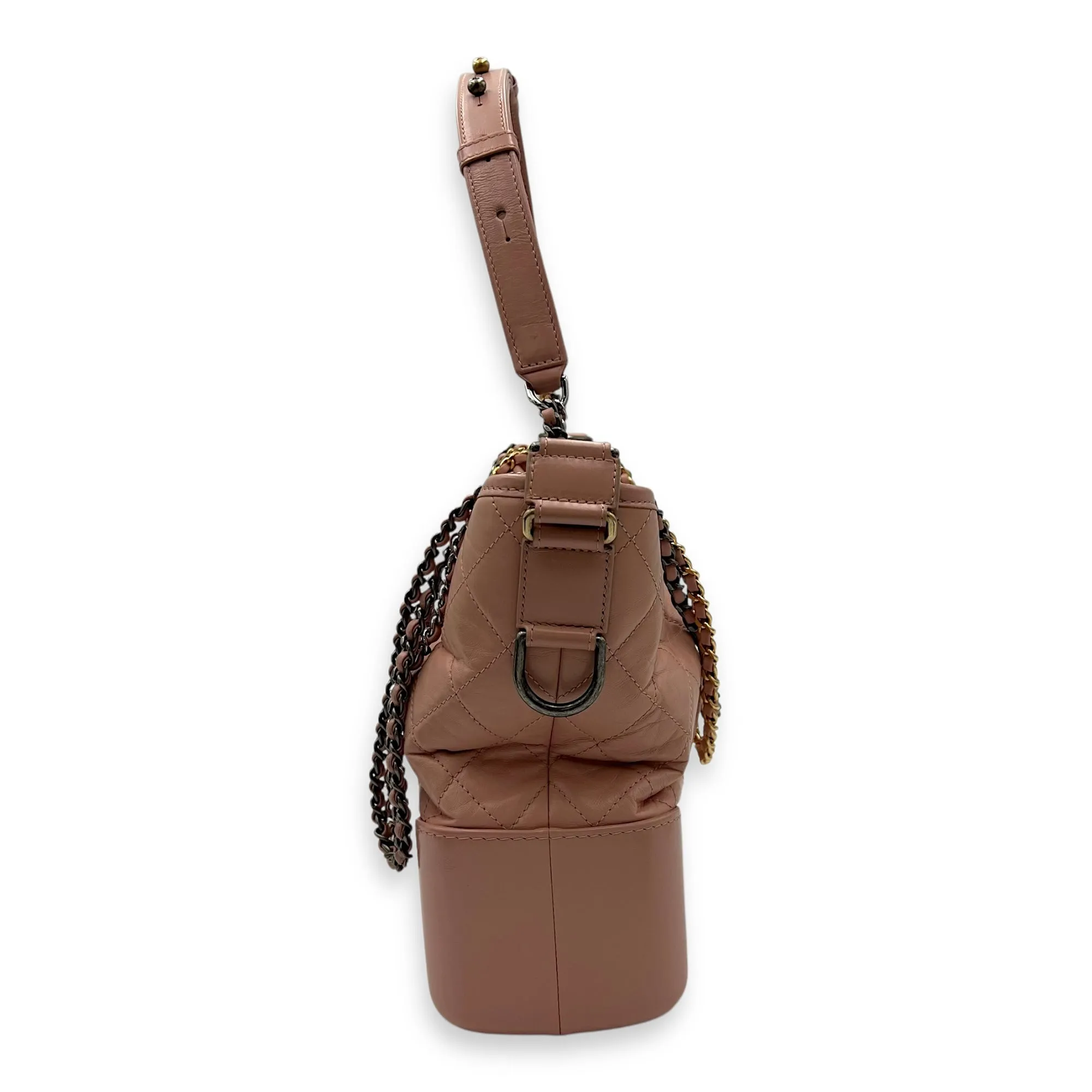 Gabrielle Crossbody Bag Medium Pink in Calfskin, Gold hardware