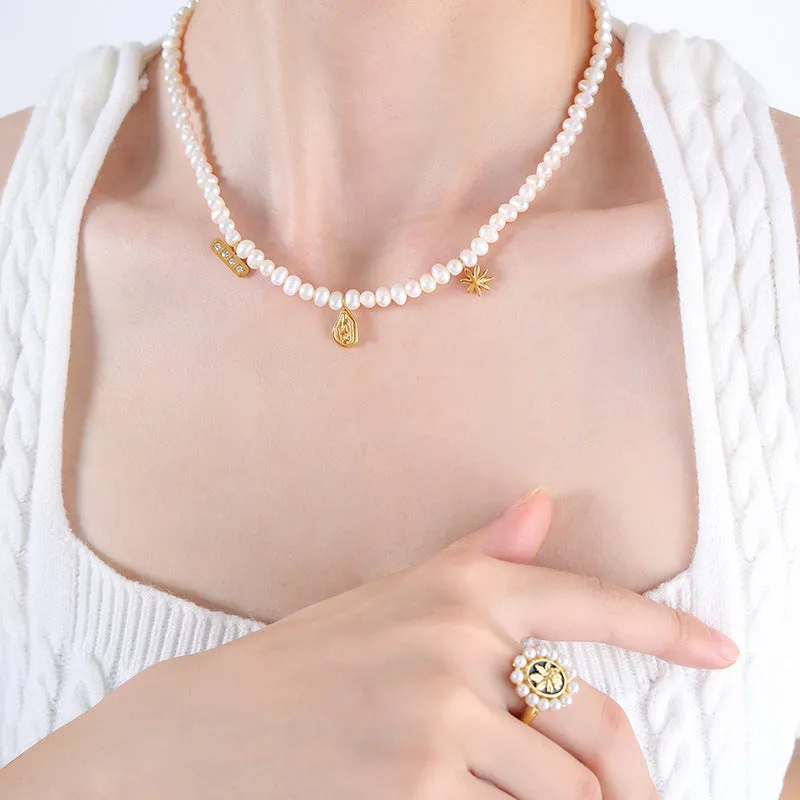 Geometric Charms Baroque Freshwater Pearl Necklace