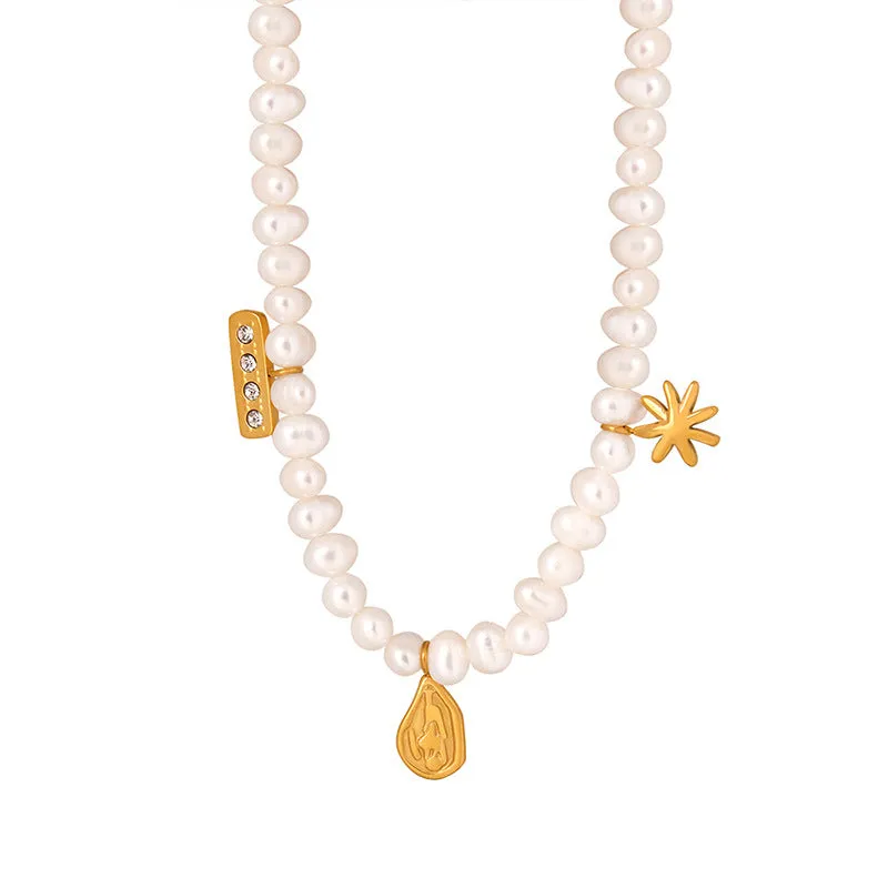 Geometric Charms Baroque Freshwater Pearl Necklace