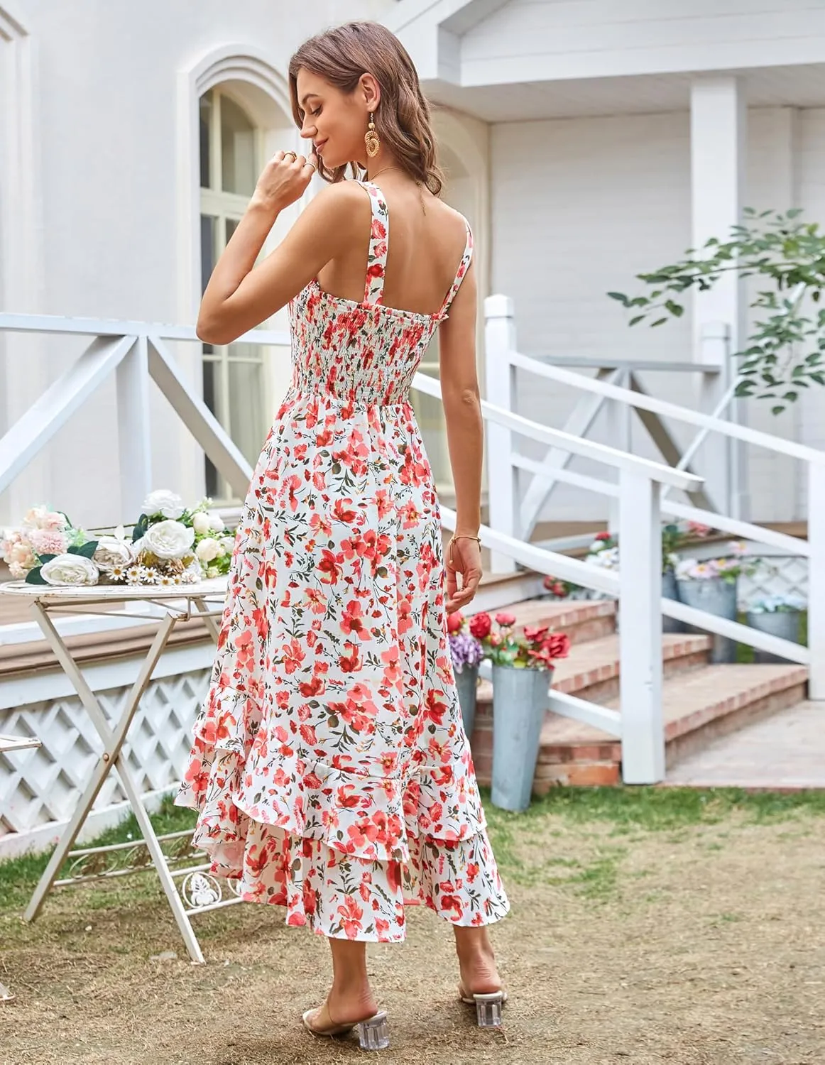 GRACE KARIN Women's 2025 Summer Floral Boho Dress Square Neck Strapped Swing A Line Sundress Beach Long Maxi Outfits