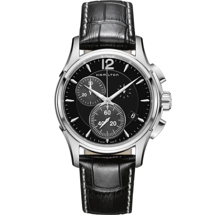 Hamilton H32612731 Jazzmaster Chrono Quartz Black Leather Strap Men Watches