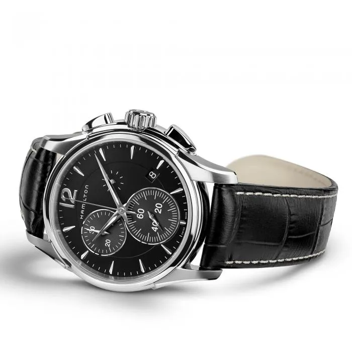 Hamilton H32612731 Jazzmaster Chrono Quartz Black Leather Strap Men Watches