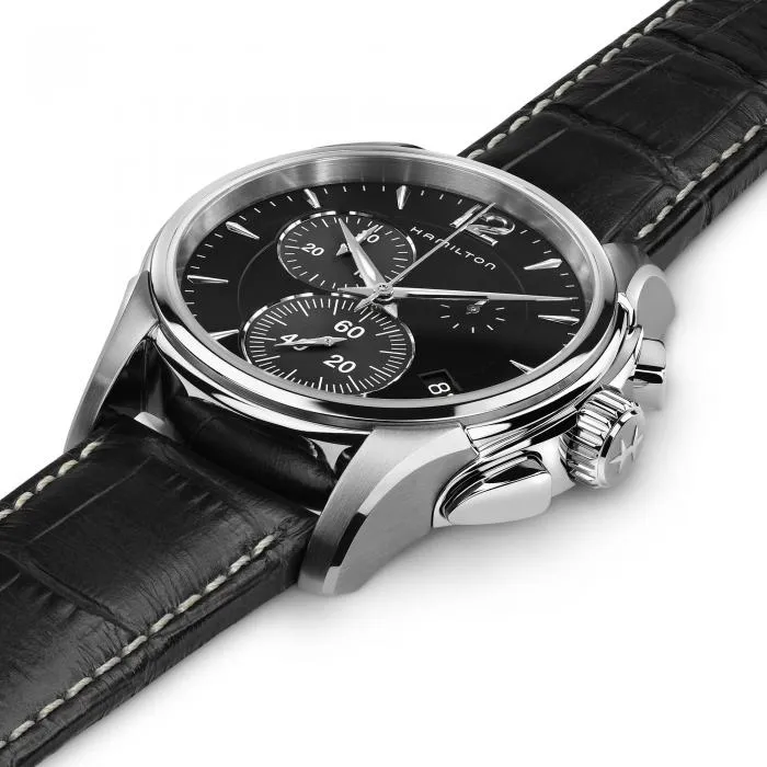 Hamilton H32612731 Jazzmaster Chrono Quartz Black Leather Strap Men Watches