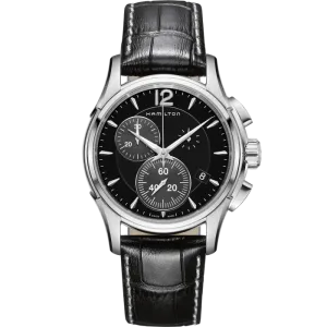 Hamilton H32612731 Jazzmaster Chrono Quartz Black Leather Strap Men Watches