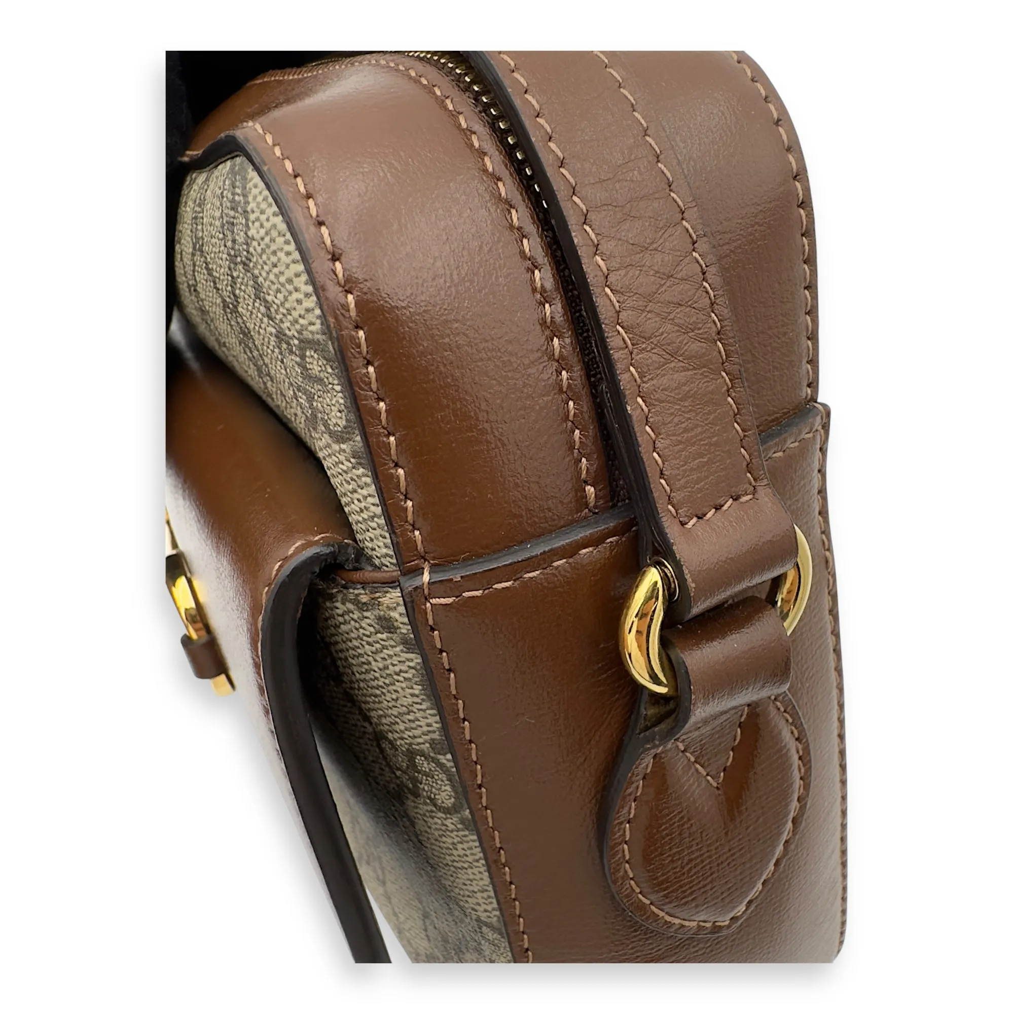Horsebit 1955 Crossbody Bag Grey in Coated Canvas, Gold hardware