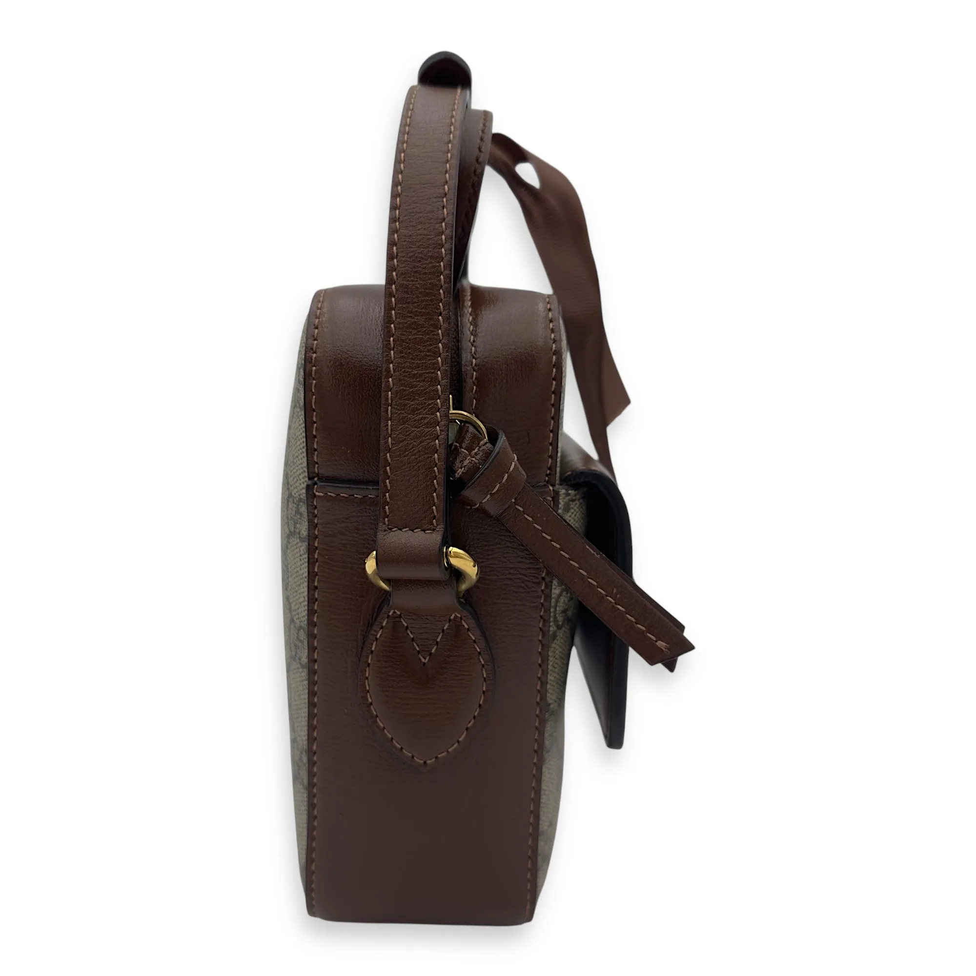 Horsebit 1955 Crossbody Bag Grey in Coated Canvas, Gold hardware
