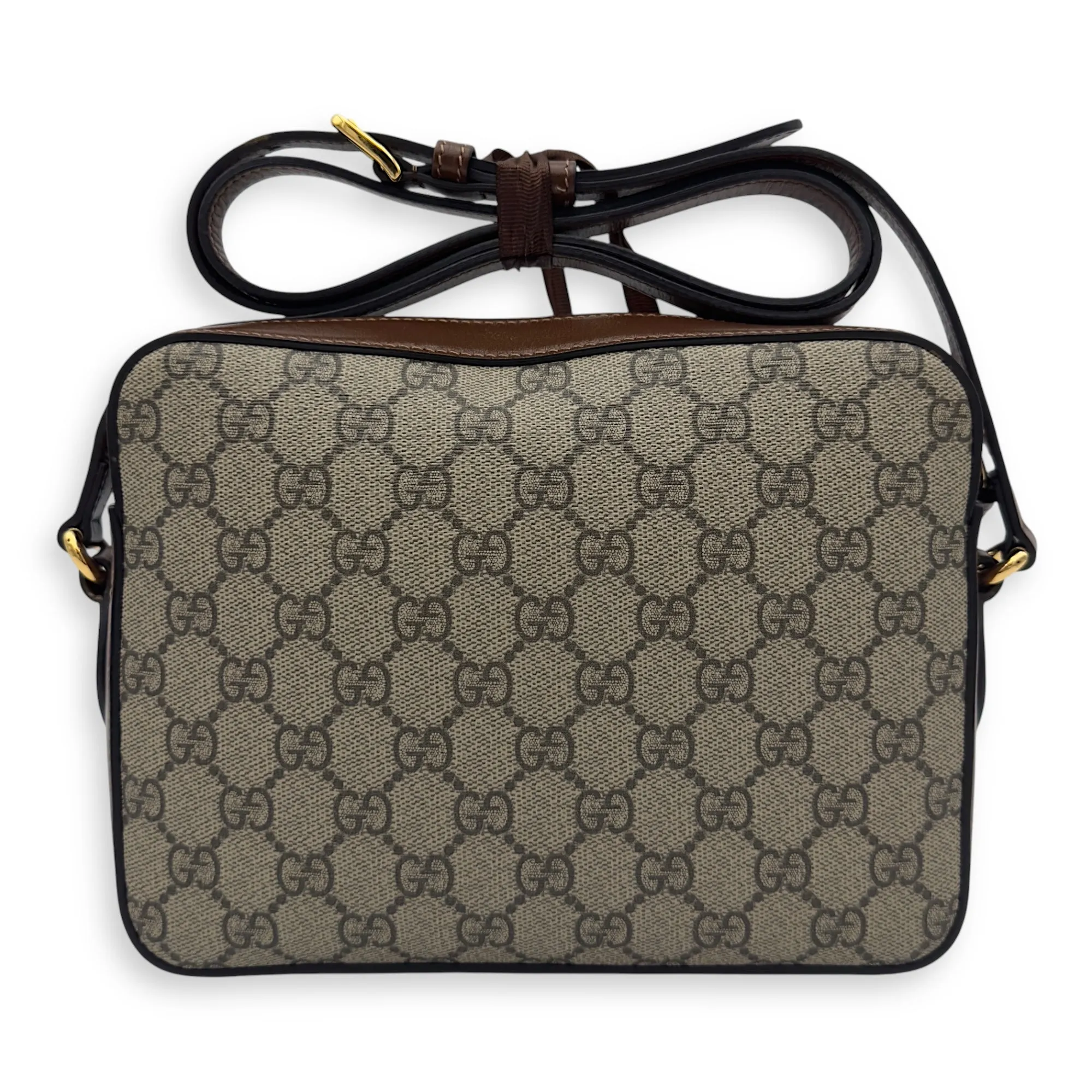 Horsebit 1955 Crossbody Bag Grey in Coated Canvas, Gold hardware