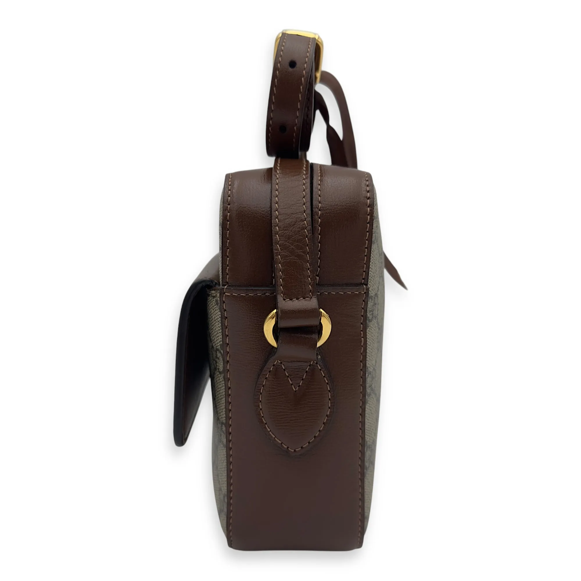 Horsebit 1955 Crossbody Bag Grey in Coated Canvas, Gold hardware