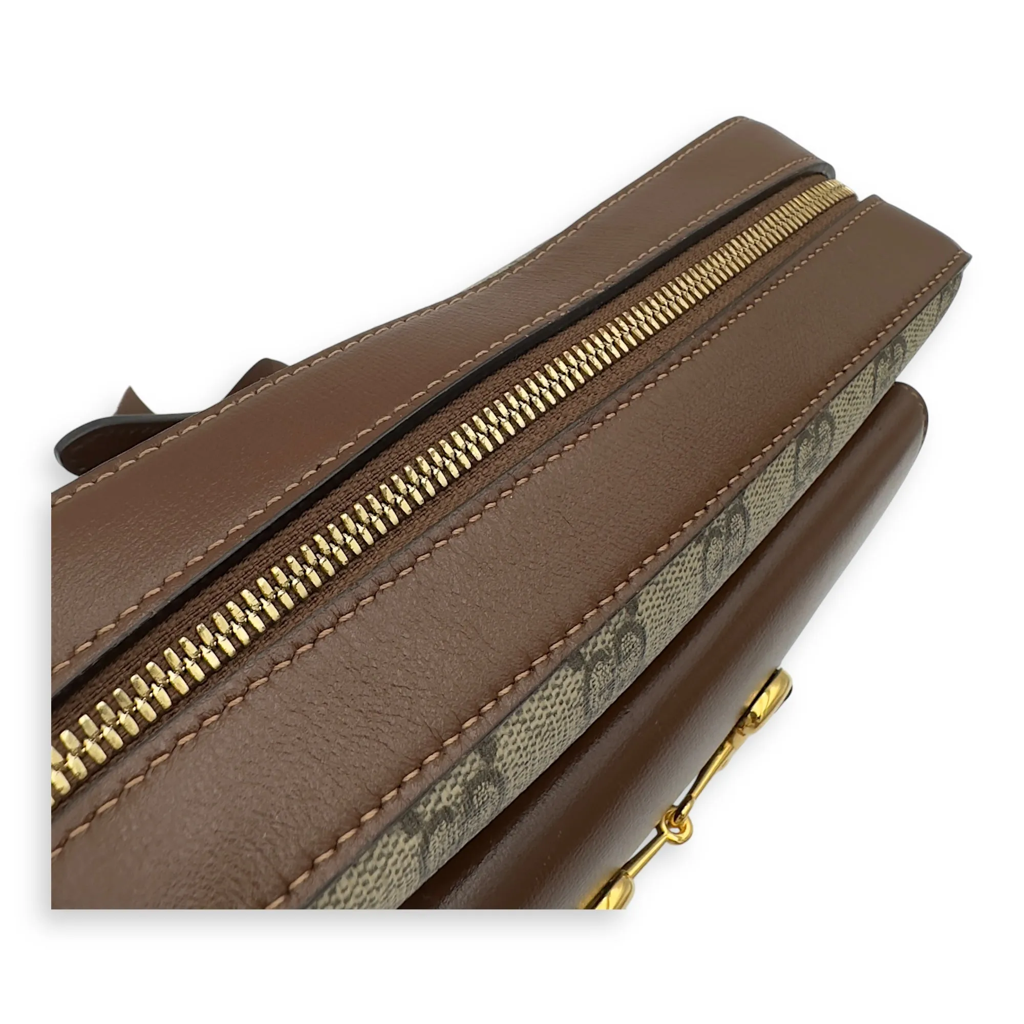 Horsebit 1955 Crossbody Bag Grey in Coated Canvas, Gold hardware