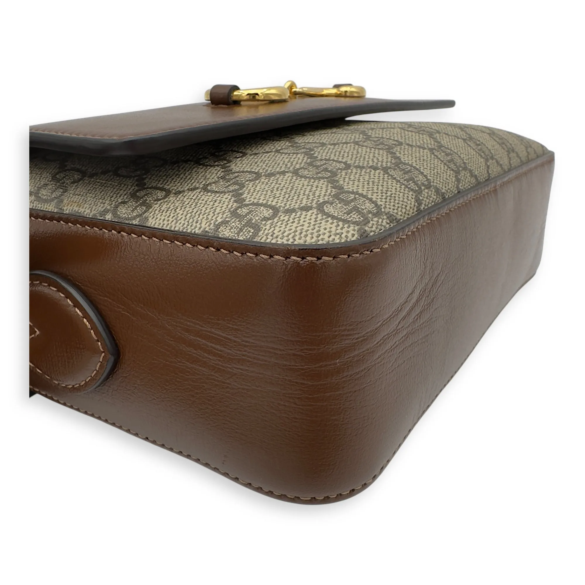 Horsebit 1955 Crossbody Bag Grey in Coated Canvas, Gold hardware