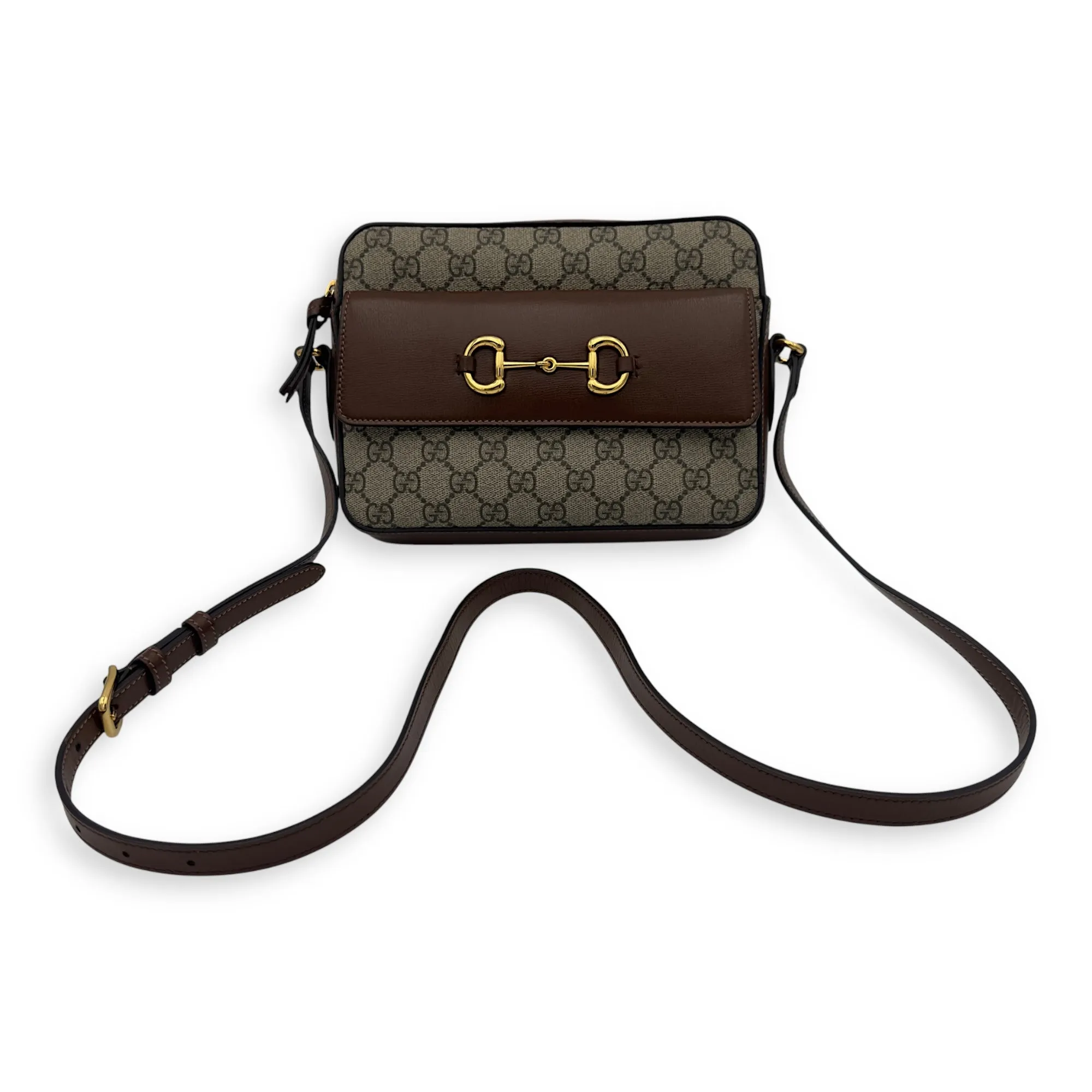 Horsebit 1955 Crossbody Bag Grey in Coated Canvas, Gold hardware