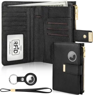 HUANLANG Passport Holder with Airtag for Women/Men, Airtag Passport Wallet for Travel Leather Passport Holder RFID Blocking,Travel Passport Walelt with Credit Card Holder