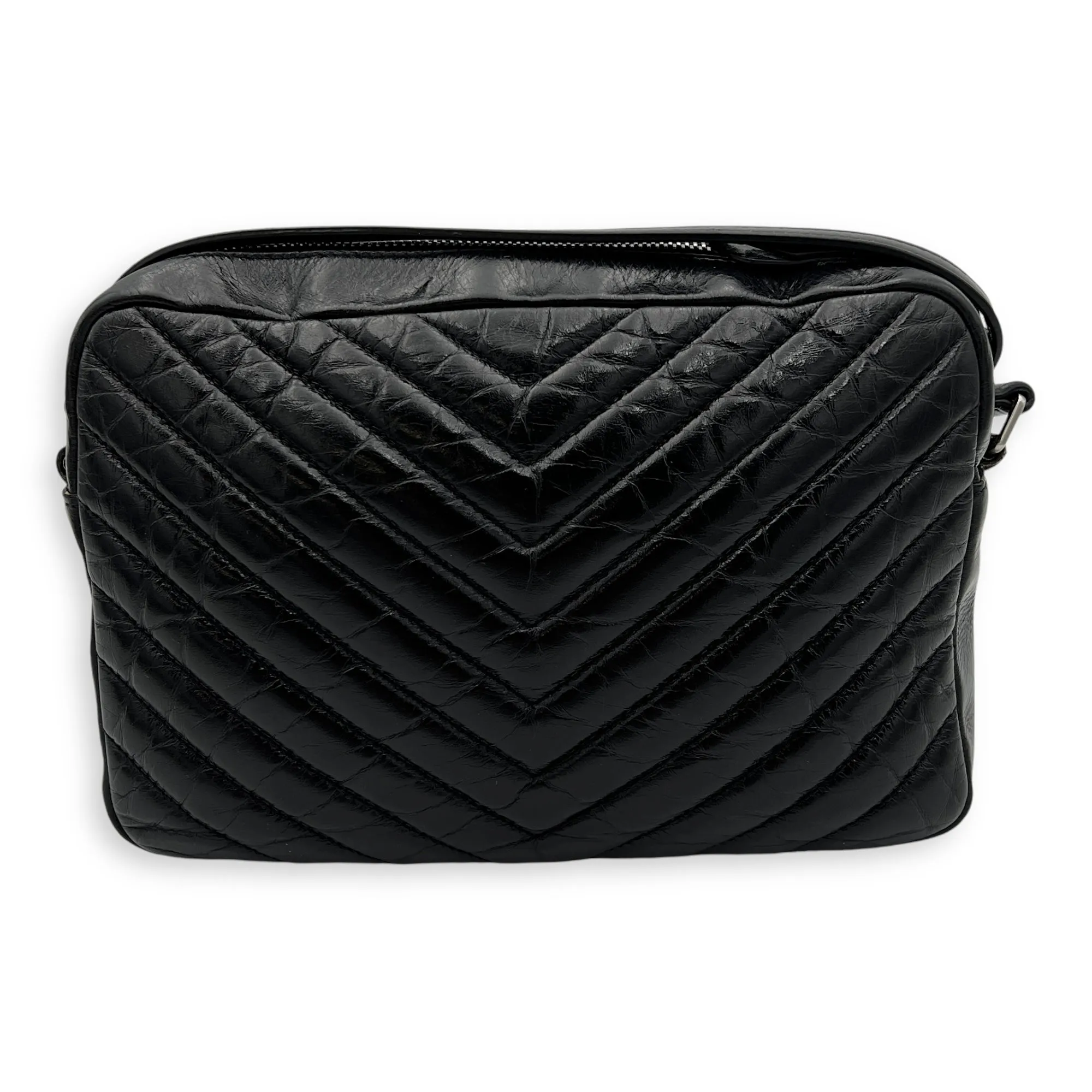 Lou Crossbody Bag Black in Calfskin, Silver hardware