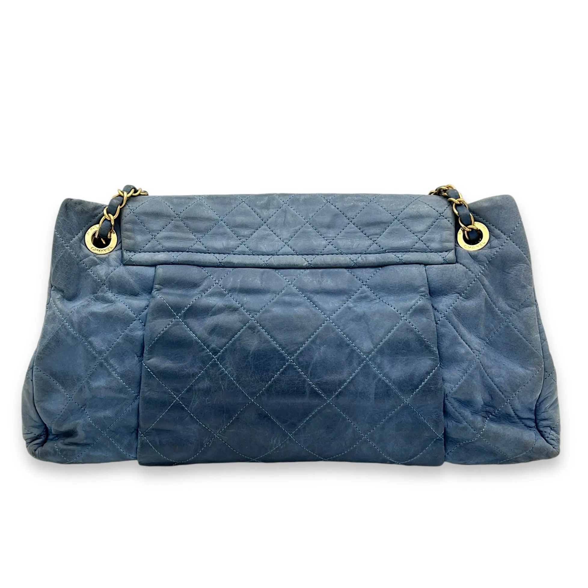 Matrasse Crossbody Bag Medium Blue in Calfskin, Brushed Gold hardware