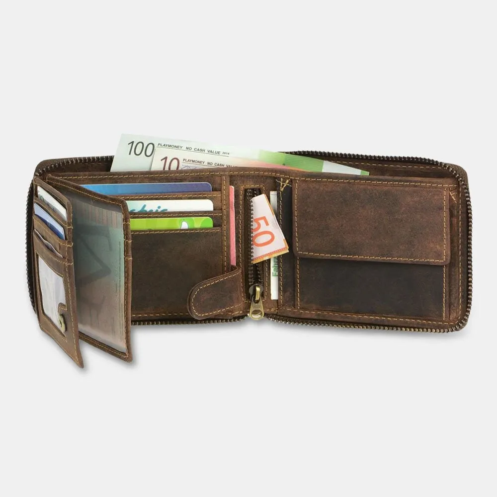 Men Genuine Leather 8 Card Slots Holder Bifold Short Retro Driver License Wallets Money Clip Coin Purse