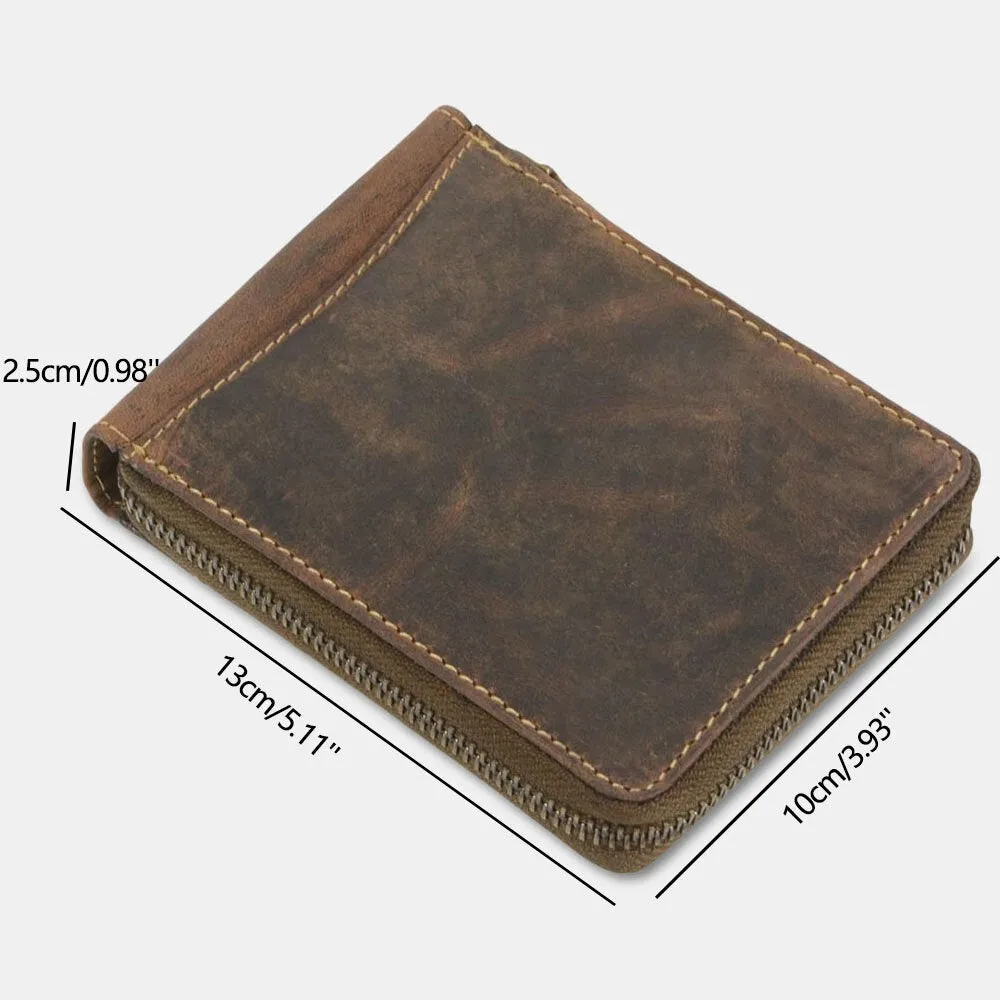 Men Genuine Leather 8 Card Slots Holder Bifold Short Retro Driver License Wallets Money Clip Coin Purse