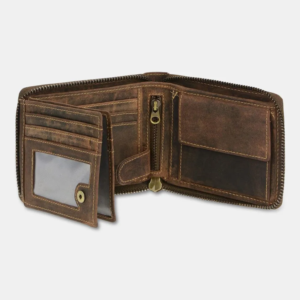 Men Genuine Leather 8 Card Slots Holder Bifold Short Retro Driver License Wallets Money Clip Coin Purse