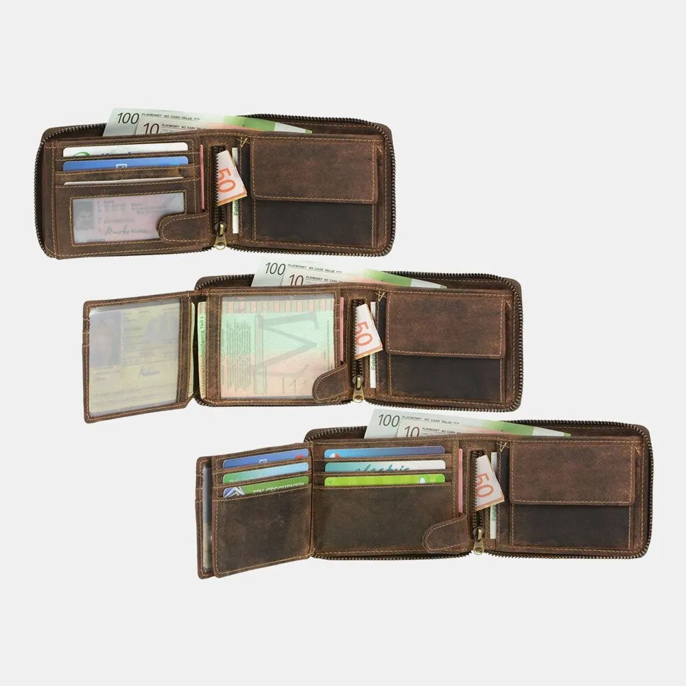 Men Genuine Leather 8 Card Slots Holder Bifold Short Retro Driver License Wallets Money Clip Coin Purse