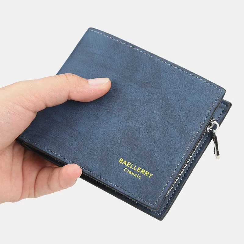 Men PU Leather Multi-card Slot Casual Zipper Money Clip Card Holder Wallet