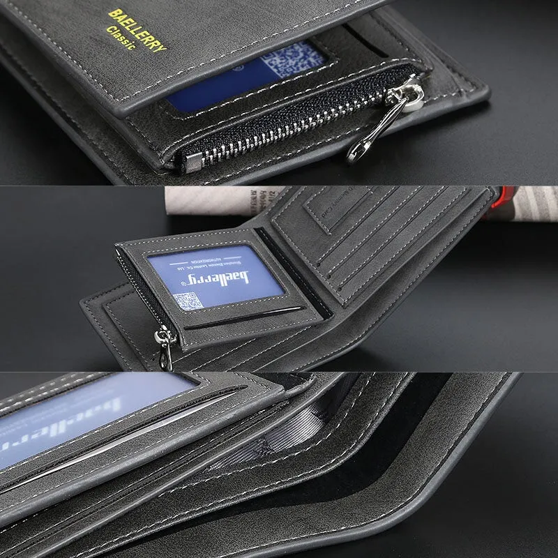 Men PU Leather Multi-card Slot Casual Zipper Money Clip Card Holder Wallet