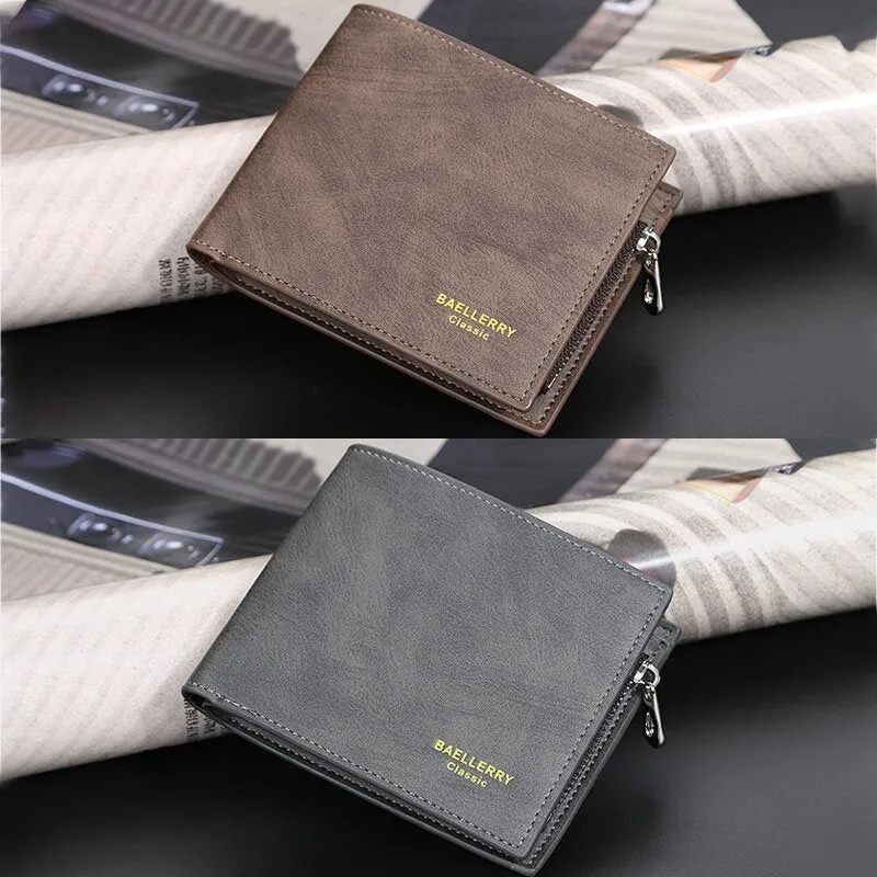 Men PU Leather Multi-card Slot Casual Zipper Money Clip Card Holder Wallet