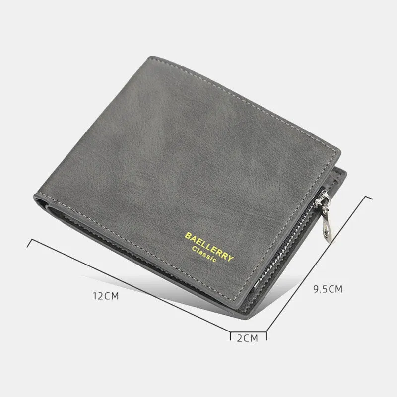 Men PU Leather Multi-card Slot Casual Zipper Money Clip Card Holder Wallet