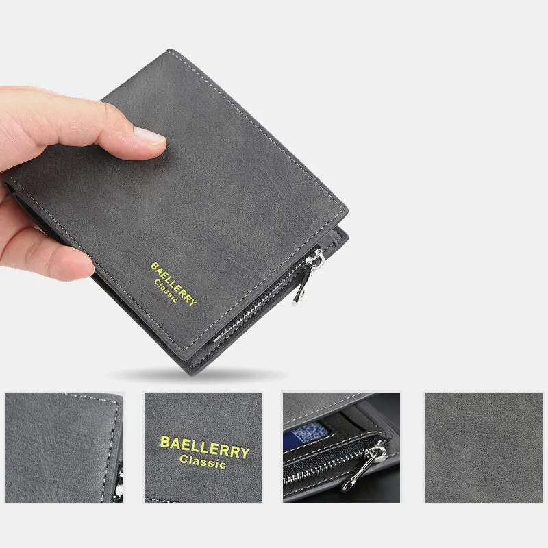 Men PU Leather Multi-card Slot Casual Zipper Money Clip Card Holder Wallet