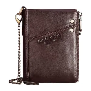 Men RFID Bifold Wallets Multifunctional First Layer Cowhide Anti-theft Brush Double Zipper Card Holder Money Clip Coin Purse