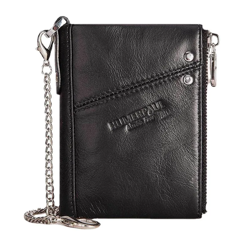 Men RFID Bifold Wallets Multifunctional First Layer Cowhide Anti-theft Brush Double Zipper Card Holder Money Clip Coin Purse