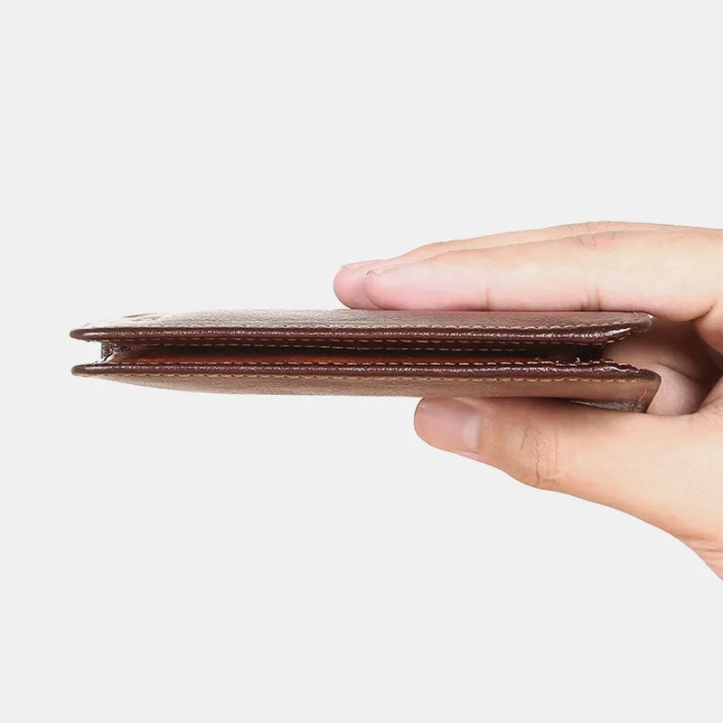 Men Short Ultra-thin First Layer Cowhide RFID Anti-magnetic Wallet Retro Multi-card Slot Card Holder Coin Purse