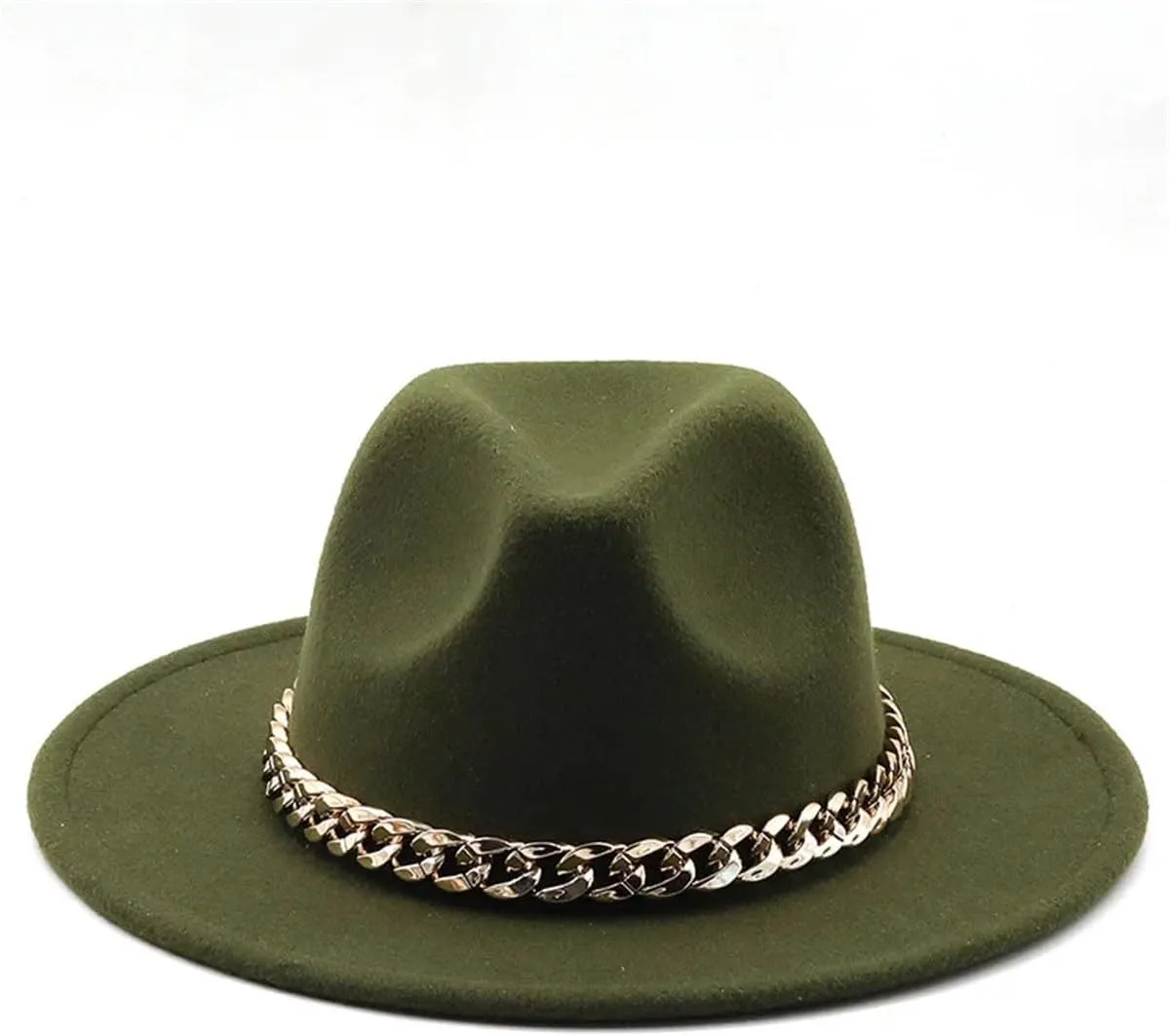 Men's Vintage Wide Brim Fedora Hat for Men Women Gold Chain Band Felted Hats Panama Jazz Cap