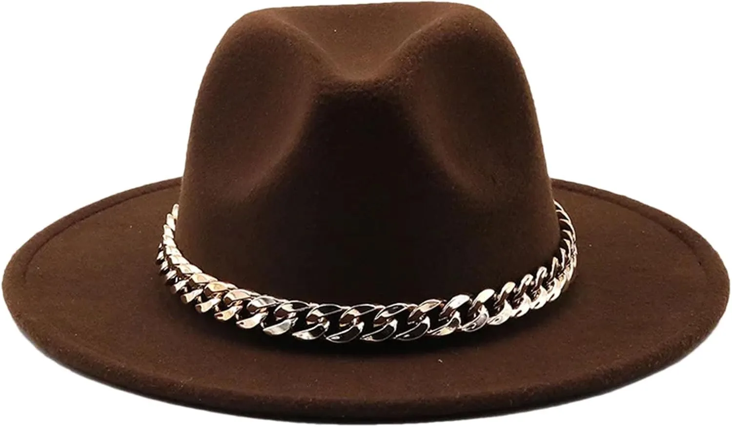 Men's Vintage Wide Brim Fedora Hat for Men Women Gold Chain Band Felted Hats Panama Jazz Cap
