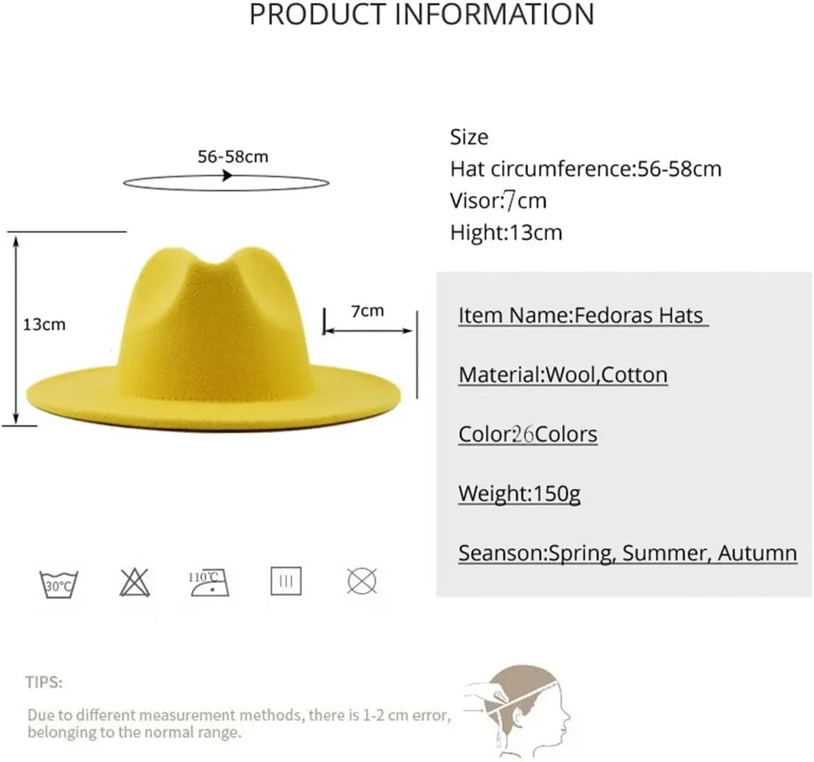Men's Vintage Wide Brim Fedora Hat for Men Women Gold Chain Band Felted Hats Panama Jazz Cap