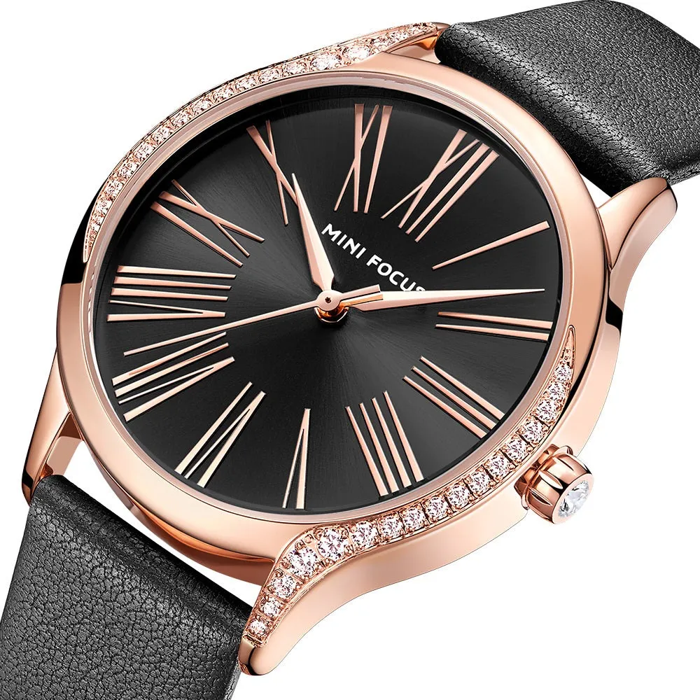 Minimalist fashion female Japanese core waterproof insert drill leather watch belt lady watch