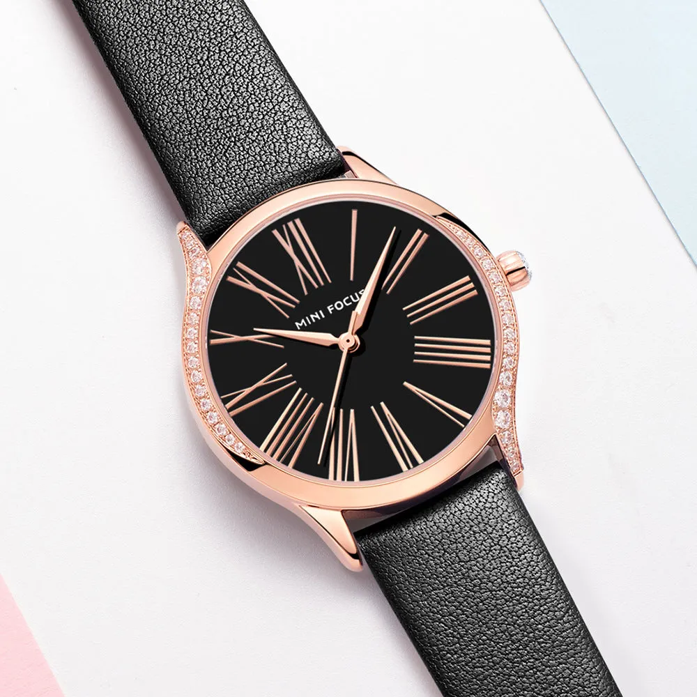 Minimalist fashion female Japanese core waterproof insert drill leather watch belt lady watch