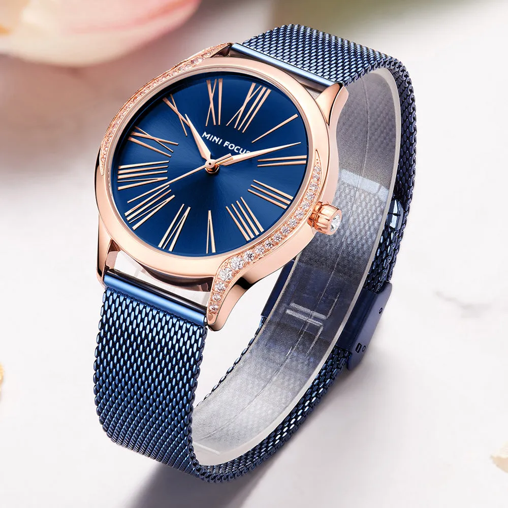 Minimalist fashion female Japanese core waterproof insert drill leather watch belt lady watch