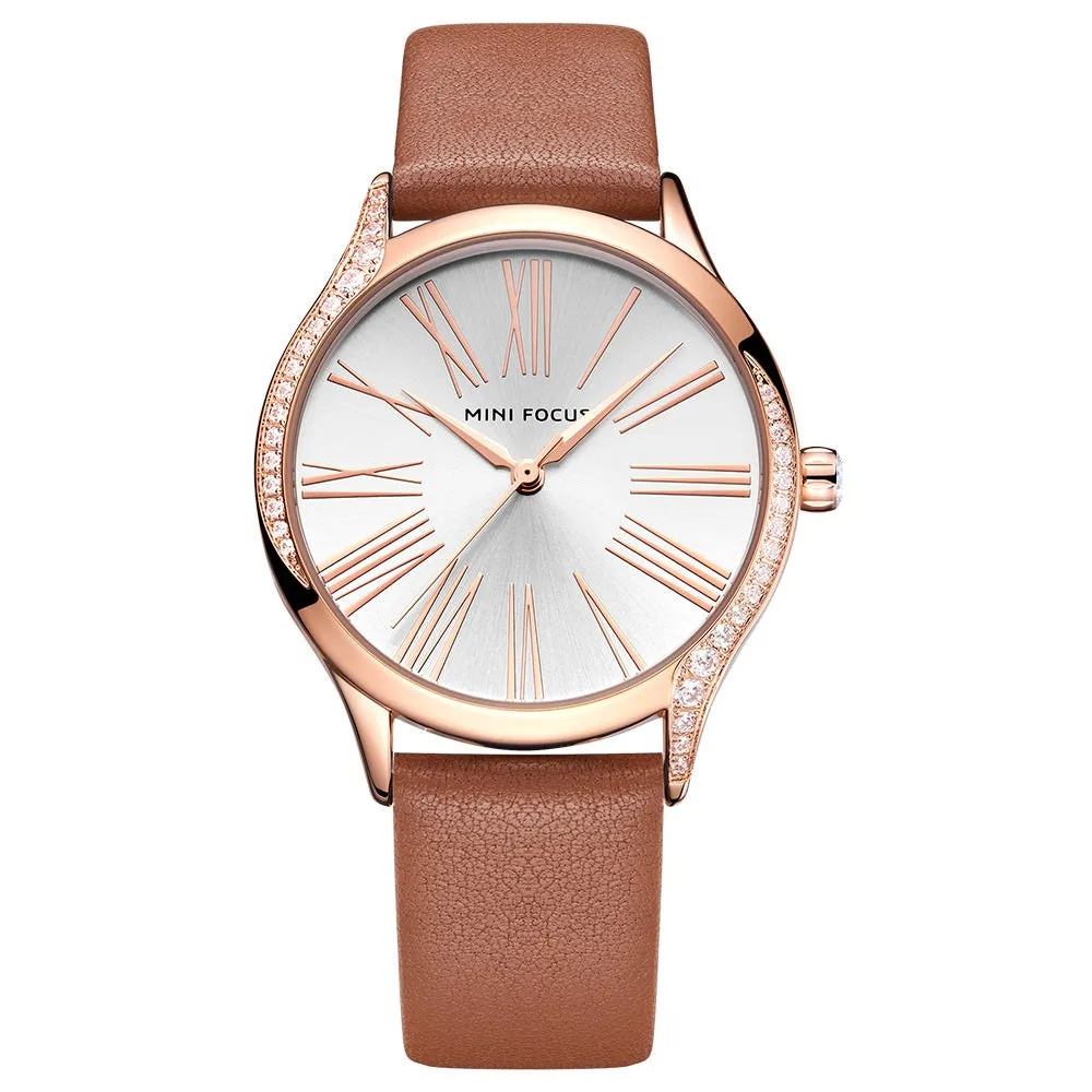 Minimalist fashion female Japanese core waterproof insert drill leather watch belt lady watch