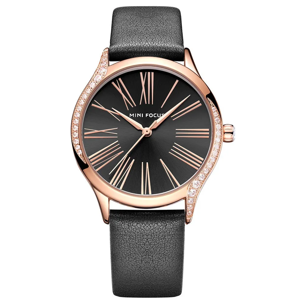 Minimalist fashion female Japanese core waterproof insert drill leather watch belt lady watch