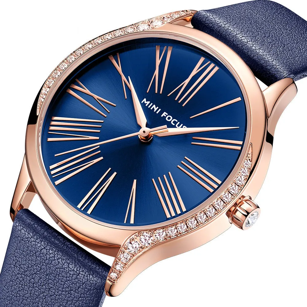 Minimalist fashion female Japanese core waterproof insert drill leather watch belt lady watch