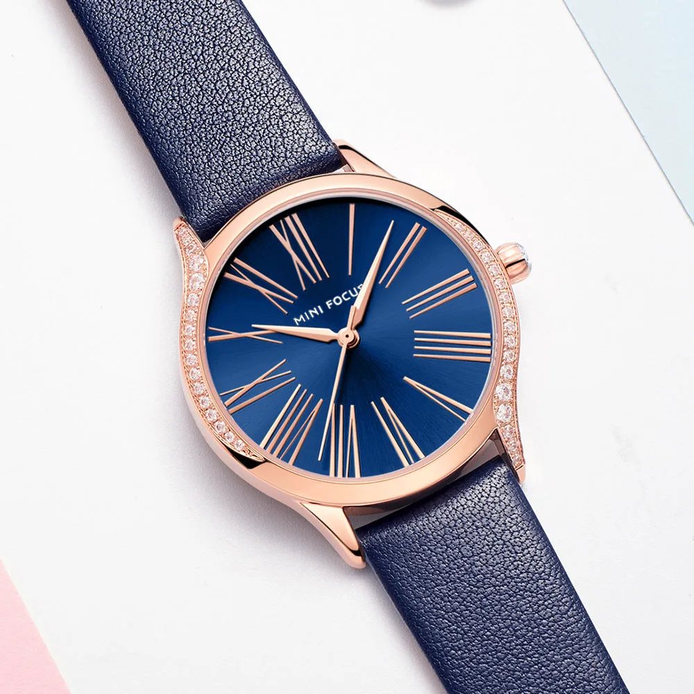 Minimalist fashion female Japanese core waterproof insert drill leather watch belt lady watch