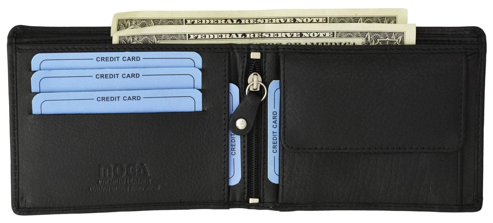 Moga Handmade Genuine Leather Mens Bifold Wallet with Coin Pouch 91013