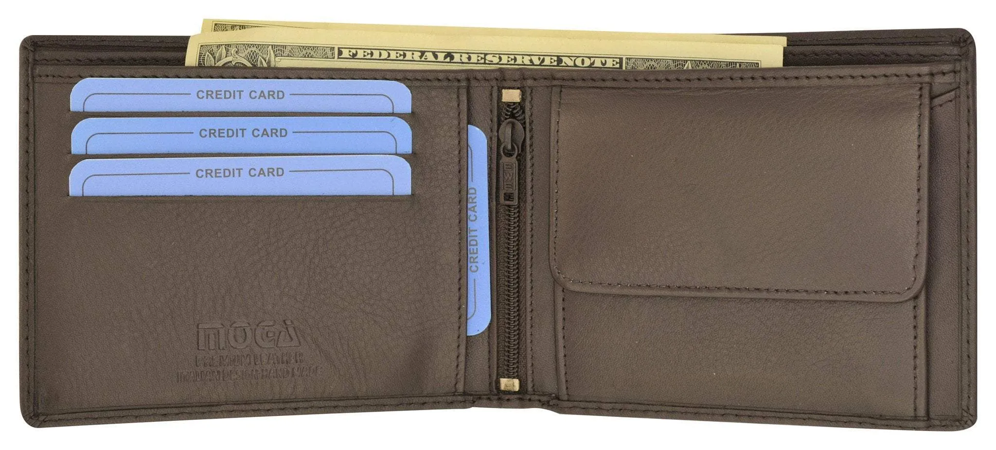 Moga Handmade Genuine Leather Mens Bifold Wallet with Coin Pouch 91013