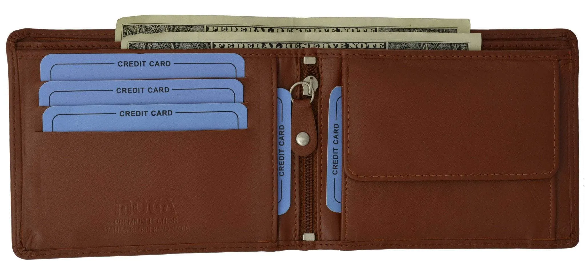 Moga Handmade Genuine Leather Mens Bifold Wallet with Coin Pouch 91013